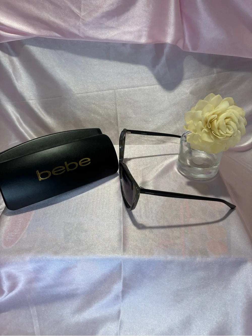 BEBE Black Tortoise Cat-Eye Sunglasses with Dark Lenses